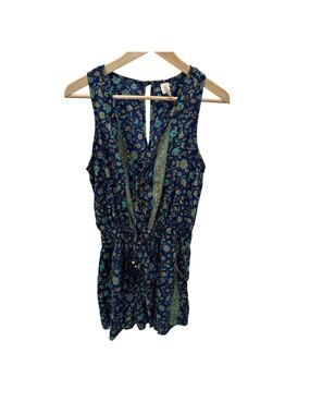 RAGA Blue Sleeveless Tassel Shorts Romper // XS